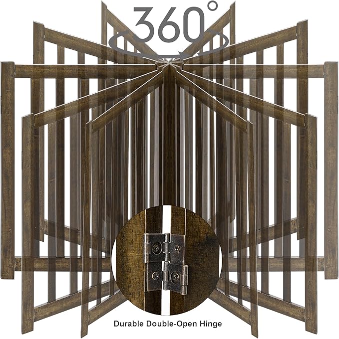 LZRS 3-Panel Wooden Free Standing Foldable Dog Gate Indoor – 24" High,Step-Over Safety Pet Gate for Doorways, Stairs, Hallways, Indoor Dog Barrier for Small to Medium Dogs & Puppies, Walnut