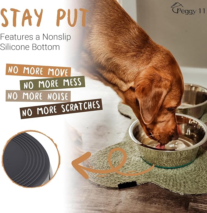 PEGGY11 Deep Stainless Steel Anti-Slip Dog Bowls - 2-Pack, 6 Cups