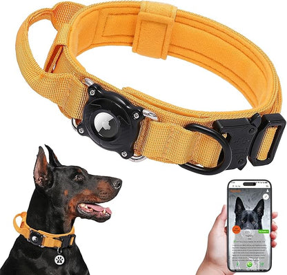 Tactical Dog Collar with QR Code & AirTag Holder, Military Adjustable Durable Reflective Dog Collar for Large Medium Dogs, Built-in Control Handle and Metal Buckle, 2026 New (Yellow-XL)