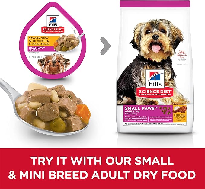 Hill's Science Diet Adult 1-6 Small & Mini Wet Dog Food, Chicken & Vegetables, 3.5 oz. Trays, 12-Pack