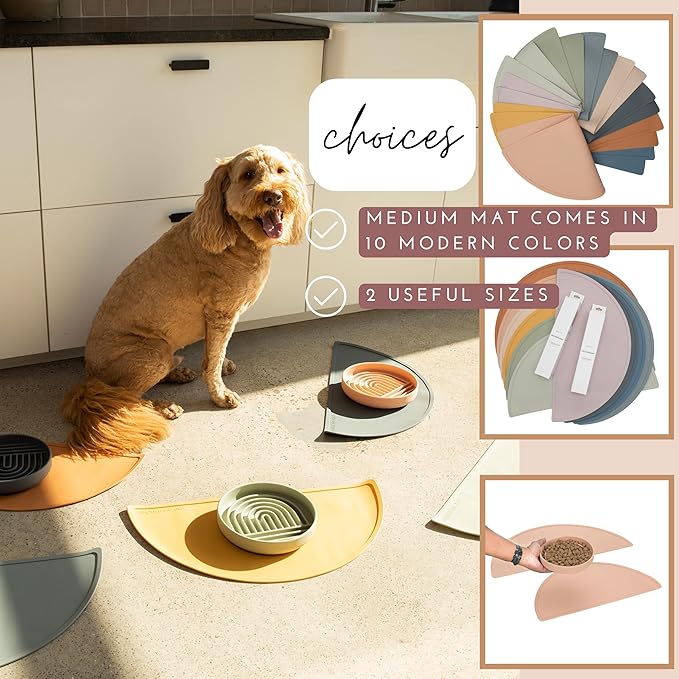 Should We Go - Waterproof Silicone Pet Food Mat - Non-Slip, Spill-Proof Feeding Mat for Floors, Raised Edge Design, Easy-to-Clean Pad for Dog & Cat Bowls, 21" Across x 10.5" Deep, Medium-Natural Sand