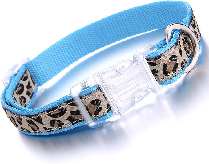 Mile High Life Leopard Dog Harness Collar Leash Set, Adjustable No Pull Dog Halter Harness for Small Breed Dogs, Easy Control for Training Walking (Blue, M Chest 15"-21", Neck 13"-17")