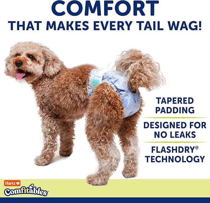 Hartz Comfitables Disposable Dog Diapers, Size XS 12 Count, Comfortable & Secure Fit, Easy to Put On, Super Absorbent Male and Female Diaper