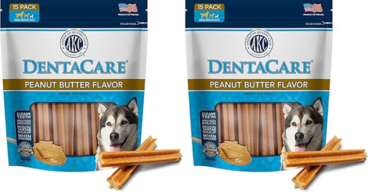 AMERICAN KENNEL CLUB Dentacare Large Breed Peanut Flavored Dental Dog Treats, Naturally Flavored, 15 Count (Pack of 2)