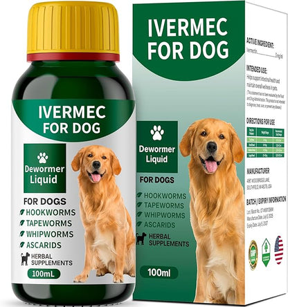 lvermect Dewormer Liquid for Dogs, Broad Spectrum for All Wormer, Digestive Cleanser Treatment, Hookworms, Lung Worms, Pin Worms, Round Worms