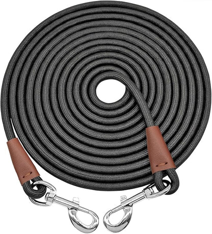 Tie Out Rope Dog Leash, Long Tether 8-10-13-15-20-25-30-35-40-50-65 FT Heavy Duty Nylon Check Cord for Medium Large Dogs 20FT Indoor/Outdoor Playing Camping Backyard (Black, 3/8")