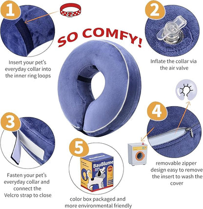 Inflatable Reflective Dog Cone Collar Alternative After Surgery,Doggie Recovery Dount Neck Ecollar,Adjustable Soft Dog Cone Collar for Small Medium Large Dogs (Blue, M)