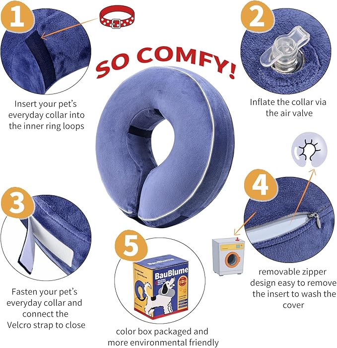 Inflatable Reflective Dog Cone Collar Alternative After Surgery,Doggie Recovery Dount Neck Ecollar,Adjustable Soft Dog Cone Collar for Small Medium Large Dogs (Blue, XL)
