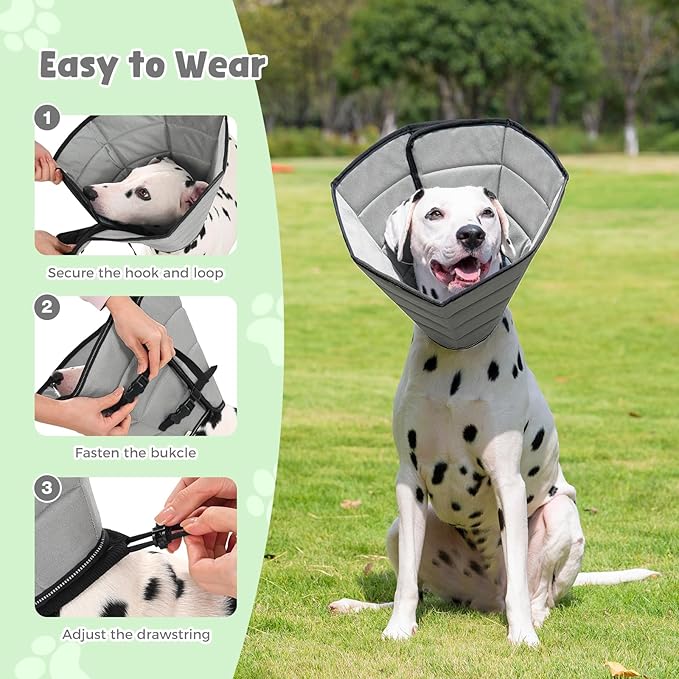 Avont Dog Cone Alternative, Adjustable Soft Comfy Foldable E Cones for Medium Large Dogs After Surgery, Escape-Proof Elizabethan Collar for Surgical Wound Recovery Stop Licking -Grey(L)