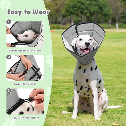 Avont Dog Cone Alternative, Adjustable Soft Comfy Foldable E Cones for Medium Large Dogs After Surgery, Escape-Proof Elizabethan Collar for Surgical Wound Recovery Stop Licking -Grey(L)
