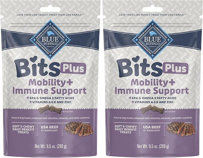 Blue Buffalo Blue Bits Plus Mobility and Immune Support Soft Dog Treats, Beef, 9.5-oz. Bag (Pack of 2)
