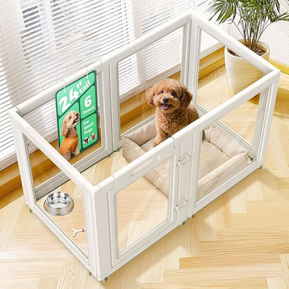 FXW AuraSpace Acrylic Indoor Dog Playpen for Puppies and Small Dogs, 24 Inch, 6 Panels, White
