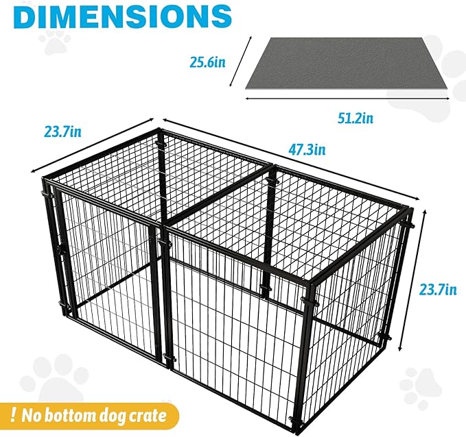 XPIY Large Dog Crate – 47 Inch Metal Kennel for Medium and Small Dogs, Safe Indoor & Outdoor XL Big Puppy Cage, Pet Playpen Yard, Dog Fence Playpen Easy Assembly (Black, 47 Inch)