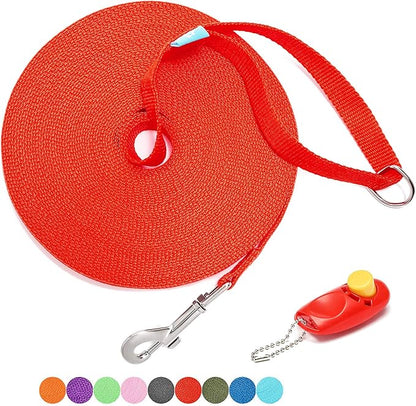 BAAPET 15/20/30/50/100 ft Long Dog Training Leash with Clickers for Small, Medium and Large Dogs or Cats (30 Feet, Red)