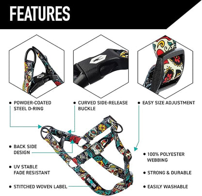 Wolfgang Heavy Duty Adjustable Dog Harness, Pull-Tested to Over 800 lbs for Walking & Training, LosMuertos Print, Small