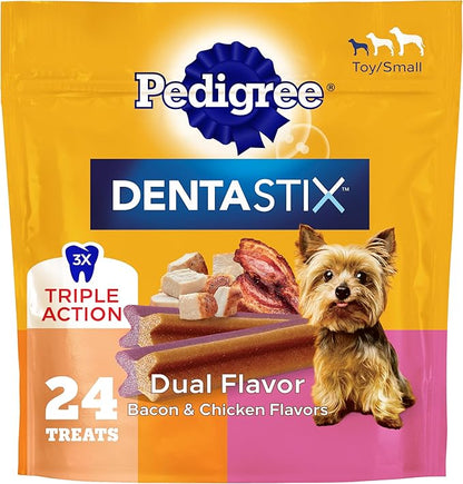 Pedigree Dentastix Dental Chews for Dogs, Small and Toy Breed Dog Treats, Bacon & Chicken Flavor, 5 oz. Bag (24 Total Treats)