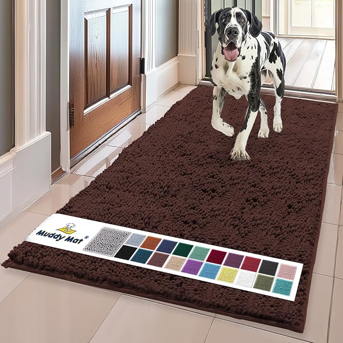 Muddy Mat® | Super Absorbent Door Mat Indoor, Microfiber Quick Dry Chenille Entryway Rug, Non-Slip Front Door Mat, Indoor Mats for Entryway, Machine Washable Pet Rug, Brown 36"x120"