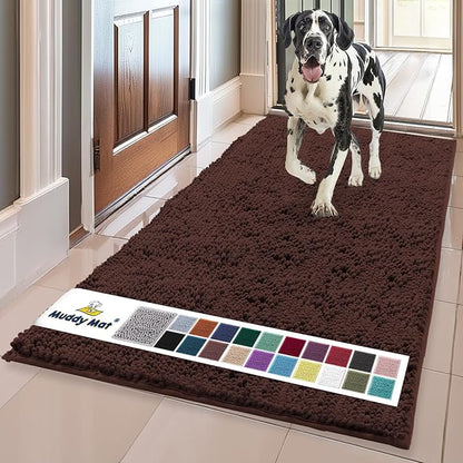 Muddy Mat® | Super Absorbent Door Mat Indoor, Microfiber Quick Dry Chenille Entryway Rug, Non-Slip Front Door Mat, Indoor Mats for Entryway, Machine Washable Pet Rug, Brown 36"x120"