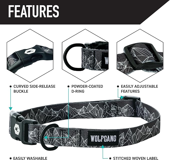 Wolfgang Heavy Duty Martingale Dog Collar with Quick Release Nylon Buckle for Walking & Training, WolfMountain Print, Extra Large