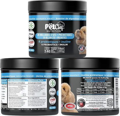 Pet Chef Probiotic Blend for Dogs with Prebiotics & Enzymes 140 Naturally Healthy Soft Chews for Digestion Gut & Skin Health Puppy-Friendly Improves Poop Stops IBS Low Calorie No Fillers