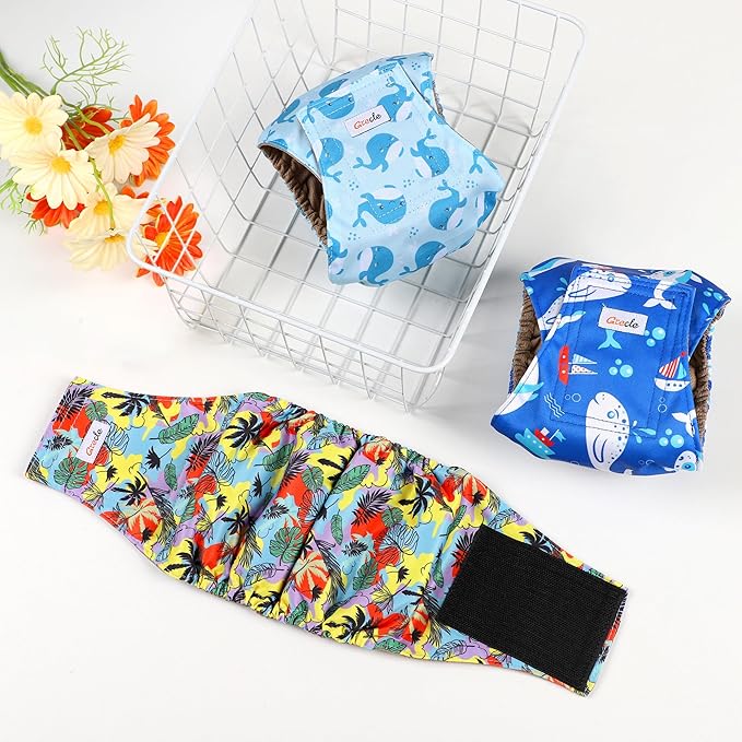 5 Pack Dog Diapers Male Reusable, Premium Belly Bands for Dogs, High Absorbing Male Dog Pee Wraps for Doggie in Incontinence or Excitable Urination Hawaii XL