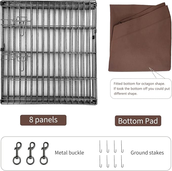 NEZUC Foldable Silver Metal Dog Exercise Playpen Gate Fence Dog Crate 8 Panels 30 Inch Height Puppy Kennels with Bottom Pad for Animals Outdoor Indoor (with Bottom pad, 8 Panels 30" H)