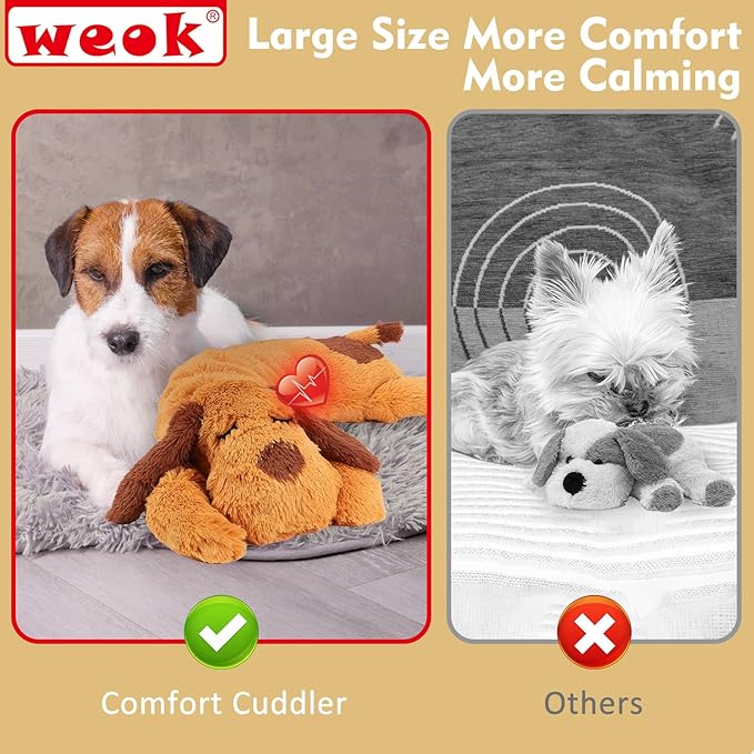 WEOK Heartbeat Puppy Toy, Comfort Cuddler Pillow, Dog Anxiety Relief Calming Aid,Heartbeat Stuffed Toy for Dogs,Puppy Heartbeat Toy Sleep Aid,Dog Heartbeat Toy for Pet