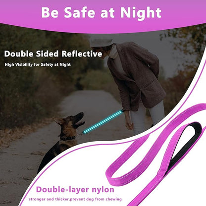 Dog Leash 6.5ft Long, Double Handle Dog Leash for Safety Control Training, Heavy Duty Dog Leads with Traffic Padded Handles, Reflective Leashes for Small Medium Large Dogs(6.5ft, Rosered)