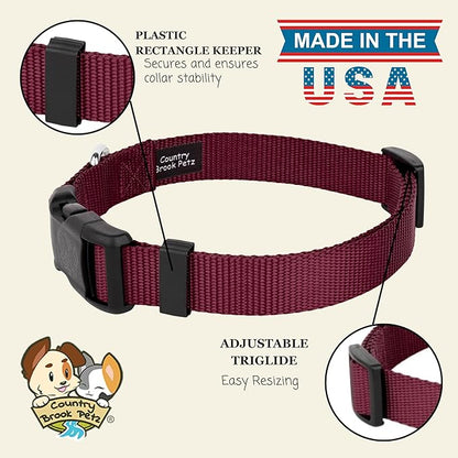 Country Brook Petz - Everyday Nylon Dog Collar for Large, Medium, and Small Dogs and Puppies - for Everyday Use in 10+ Warm Colors (Small, 3/4 Inch Wide, Burgundy)