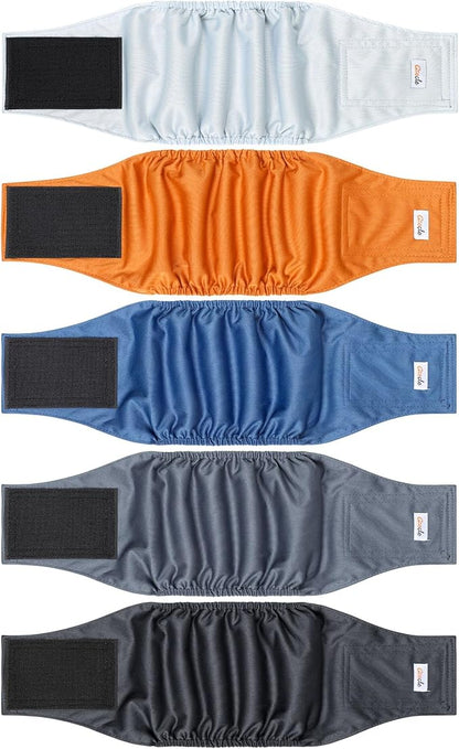 5 Pack Dog Diapers Male Reusable, Premium Belly Bands for Male Dogs, High Absorbing Dog Pee Wraps for Doggie in Incontinence or Excitable Urination and Training Gray XS