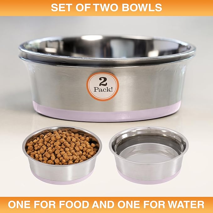 Neater Pet Brands Stainless Steel Dog Bowls with Non-Slip Rubber Bottom – 2 Cup (16 oz), Pink - Set of 2 Heavy Duty Metal Dog Bowls, Dishwasher Safe, Food or Water Bowl, Ideal for Small Dogs & Cats