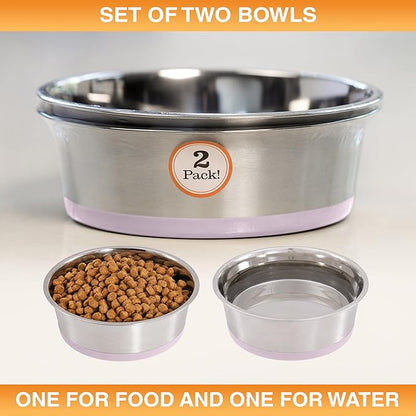Neater Pet Brands Stainless Steel Dog Bowls with Non-Slip Rubber Bottom – Set of 2, 6 Cup (48 oz), Pink - Heavy Duty Metal Dog Bowl, Dishwasher Safe, Food or Water Bowl, Ideal for Large Dogs