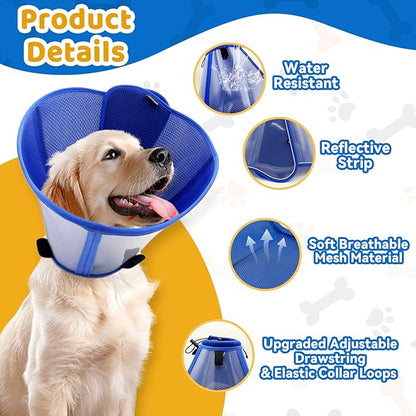 Upgraded Dog Cone Collar for Large Medium Dogs, Soft Dog Cone with Double-Layer Design, Adjustable Pet Recovery Collar for Dogs After Surgery, Elizabethan Collar (XL, Blue)
