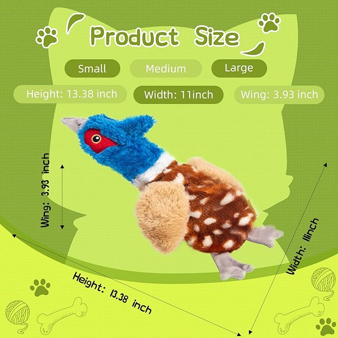 2-Pack Stuffing-Free Squeaky Dog Toys – Pheasant & Duck Plush (4 Squeakers Each) | Durable Hollow Body for Medium Dogs | No Stuffing, Safe & Mess-Free