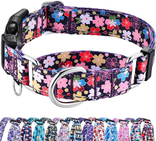 Reflective Martingale Collar for Dogs with Buckle Pretty Fancy Female Floral Dog Collars (Japanese Blossoms, Medium)