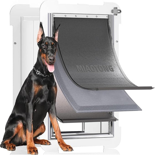 MIAOTONG 3-Flap Dog Door for Wall, Energy-Efficient Insulated Pet Door for Wall, Aluminum Lock Doggy Doors,Steel Frame and Telescoping Tunnel Dog Doors (Pets Up to 220 Lb) -X-Large