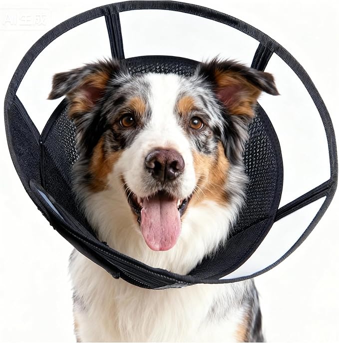 Soft Dog Cone, Stop Licking Deep Pet Recovery Collar After Surgery for Large Medium Dogs, Clear Plastic Breathable Elizabethan Head Neck Circle, Adjustable Comfortable Cones 12" Long (LL Black)