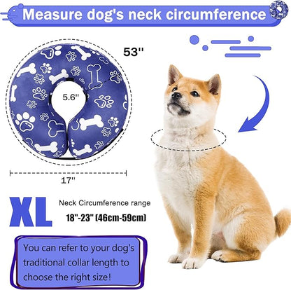 Recovery Donut Collar for Dogs & Cat,Inflatable Dog Cone Collar Alternative After Surgery,Soft Cone for Large Medium Small Dog,Adjustable Pet Neck Donut(Darkblue Bone,X-Large