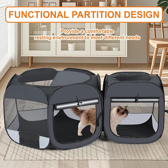 Portable cat playpen, 2-in-1 Dog playpen Indoor, Puppy Dog Play Pen for Indoors, cat cage Crate for Dogs Indoor, Independently Usable cat Tents for Indoor Cats, Collapsible pet playpen(Large)
