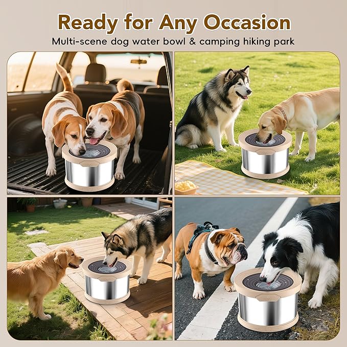 UPSKY Dog Water Bowl No Spill 12L Stainless Steel, 3.17 Gallon Large Capacity Spill-Proof Dog Bowls, Non-Slip Slow Drinking Anti-Splash Bowl for Large Messy Drinkers, No Mess Indoor/Outdoor Use, Beige