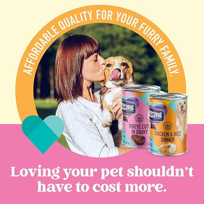 A Strong Heart Wet Dog Food Variety Pack, Ribeye Cuts in Gravy & Chicken and Rice Dinner, Made with Real Beef & Chicken, Made in The USA, 13.2 oz Can (Pack of 12)