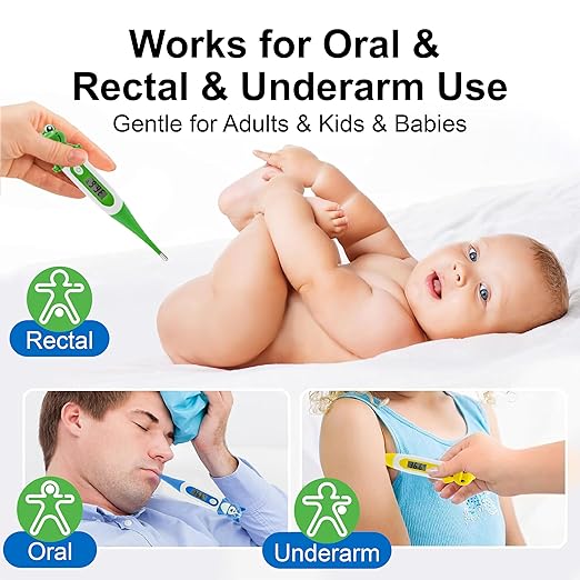 Digital Thermometer for Adults & Kids, Cartoon Design Oral Thermometer for Babies, Accurate Body Temperature Reading in 60 Seconds,with Fever Alert Sound Feature - 3 Pack