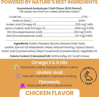 Omega 3 Fish Oil for Dogs - 180 Soft Chews for Itch Relief, Shedding & Hot Spots - Skin and Coat Supplement - Salmon Oil, EPA & DHA - Allergy Chews - Made in USA - Chew + Heal