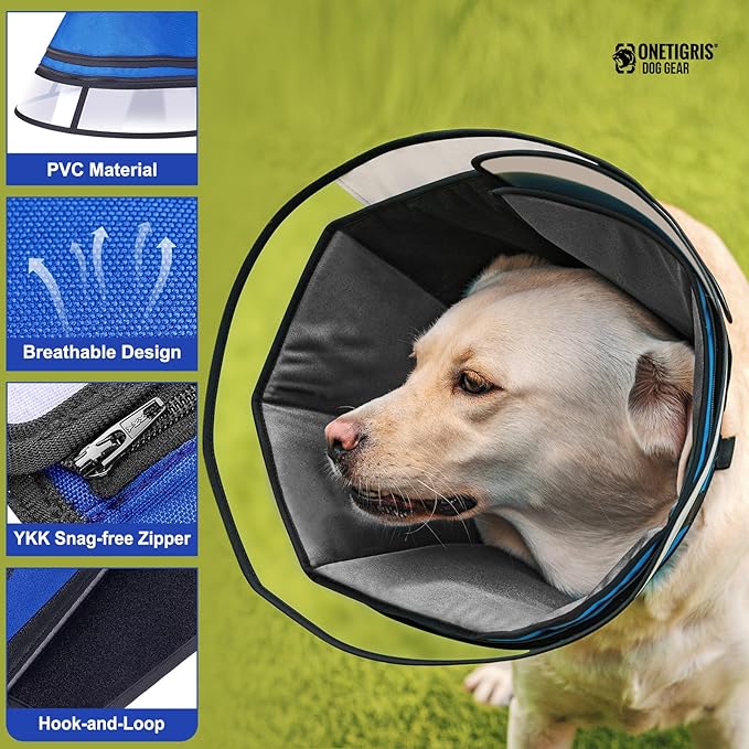 OneTigris Elizabethan Collar Soft Dog Cone for Dogs After Surgery, Breathable Pet Recovery Collar for Large Medium Small Dogs and Cats, Adjustable Dog Cone Collar (Blue, XL)