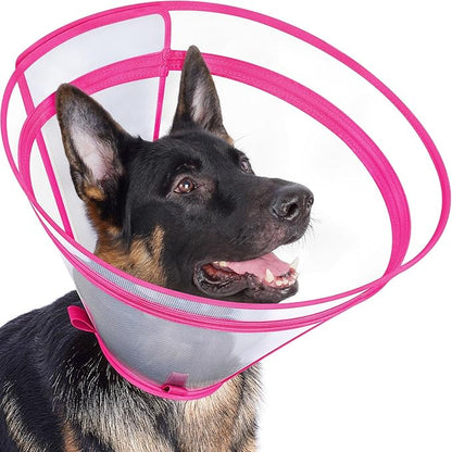 Dog Cone to Stop Licking, Clear Recovery Collar with Detachable Zipper, Sturdy Elizabethan Collar for Large Medium Small Dogs, Soft Adjustable Cone After Surgery Patented, Hot Pink M