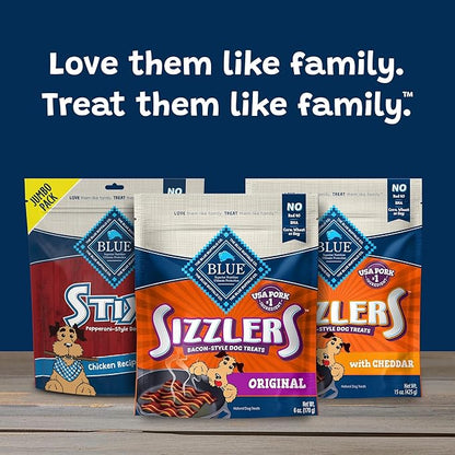 Blue Buffalo Sizzlers Natural Soft Dog Treats,Bacon-Style Soft-Moist Dog Treats with Real USA Pork,Original Flavor,6-oz Bag,(Pack of 2)