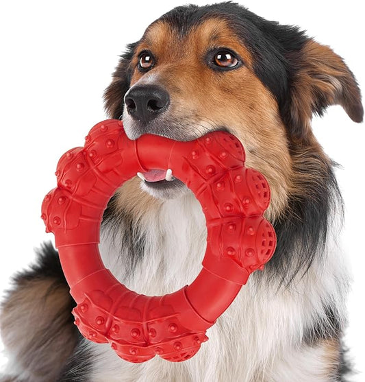 Indestructible Dog Chew Toys for Aggressive Chewers, Super Chewer Toys for Medium Large Dogs, Interactive Ring Toy, Heavy Duty Teething Toys