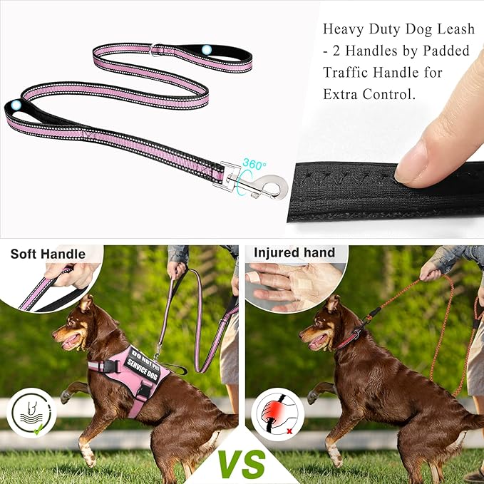 Service Dog Harness and Leash Set, Training Dog Vest with 10 Dog Patches, Emotional Support Therapy Dog Vest Harness for Small Medium Large and Extra Large Dogs(Pink, M)