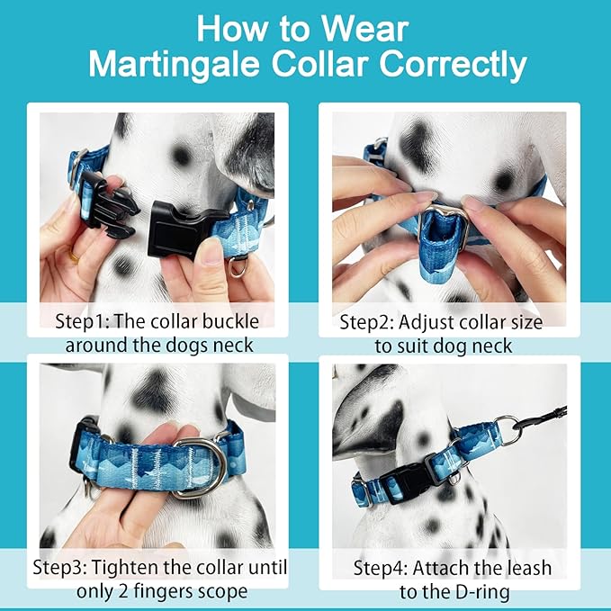 Martingale Collar for Dogs with Buckle Dog Collar Adjustable Soft Nylon Boy Dog Collars for Puppy Dogs, Blue Sunset
