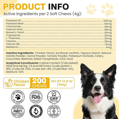 Dog Flea and Tick Treatment Chewable with Calming Supplements 200 Count Oral Fleas Ticks Chewables Support Suitable for All Breeds Ages Reduces Anxiety, Itch, and Sleep Support - Chicken Flavor